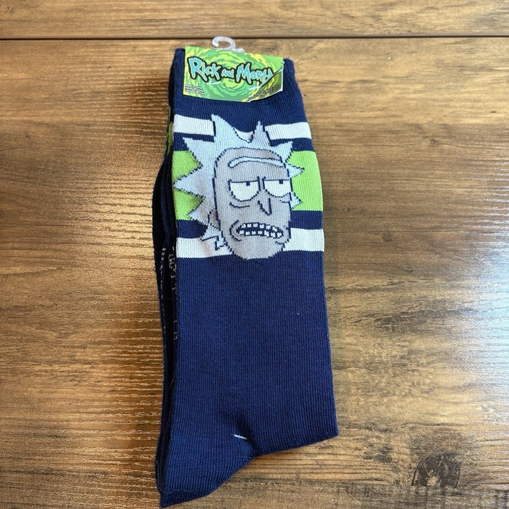 NWT Rick and Morty Mens 6-12 Blue Crew Socks Cartoon Network Nerd Core 2 Pack
